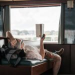 Older man traveling on a train